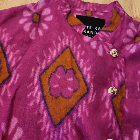 Bitte Kai Rand Batik Dyed Pink Double Breasted Button Blouse 18" Pit 2 PIT Small - Picture 4 of 12